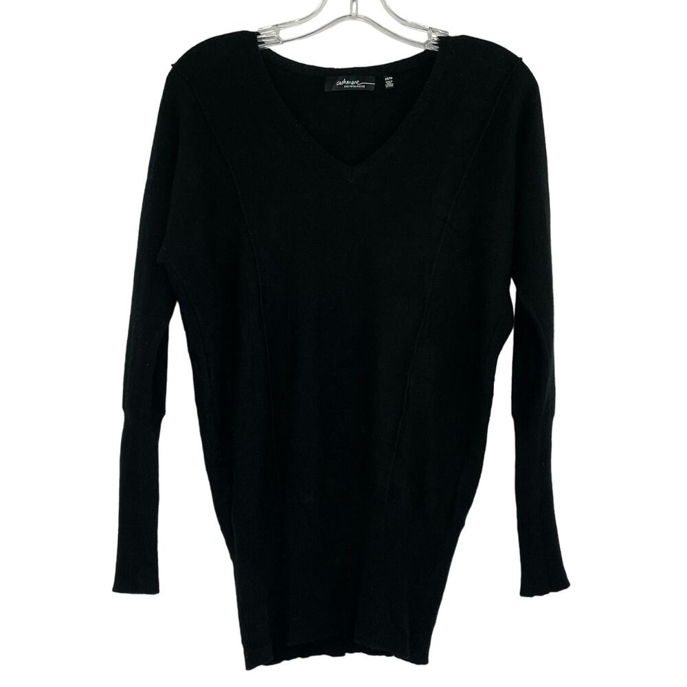Cashmere Saks Fifth Avenue black V-neck sweater women's XS 100% Cashmere